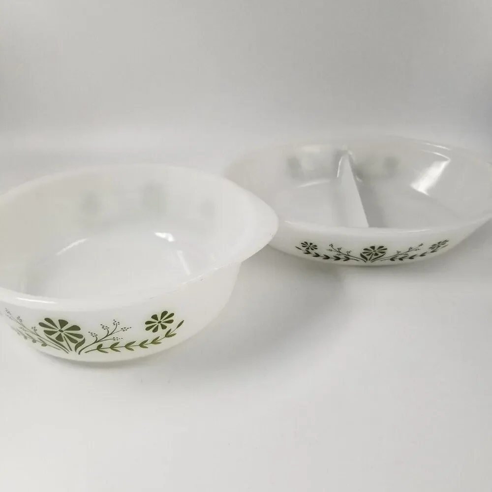 Vintage Glasbake Daisy Day Jeannette Casserole Dish Divided Vegetable Lot 2